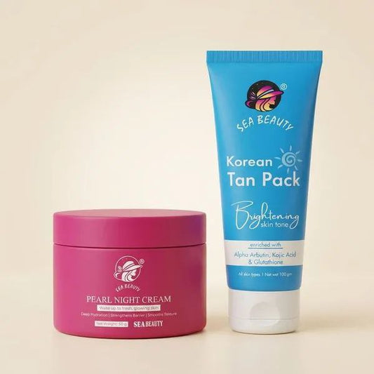 Combo of 2 Products (Sea beauty pearl night cream + Sea beauty korean tan pack)