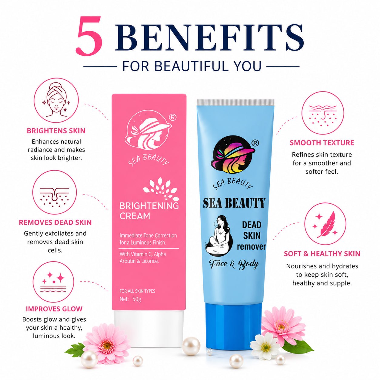 SEA BEAUTY COMBO OF 2PS (BRIGHTENING CREAM + DEAD SKIN REMOVER )