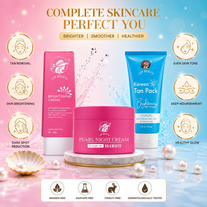 SEA BEAUTY COMBO OF 3PS  BRIGHTENING CREAM + NIGHT CREAM + KOREAN TAN PACK