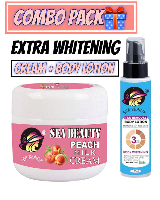 Combo sea beauty peach whitening cream + whitening body lotion