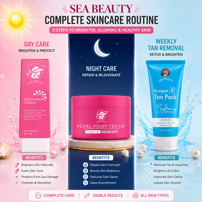 SEA BEAUTY COMBO OF 3PS  BRIGHTENING CREAM + NIGHT CREAM + KOREAN TAN PACK