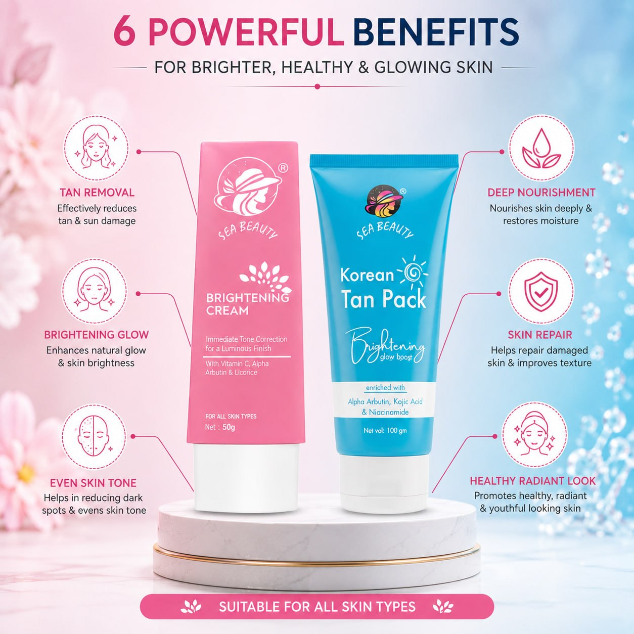 SEA BEAUTY COMBO OF 2 PS BRIGHTENING CREAM + KOREAN TAN PACK