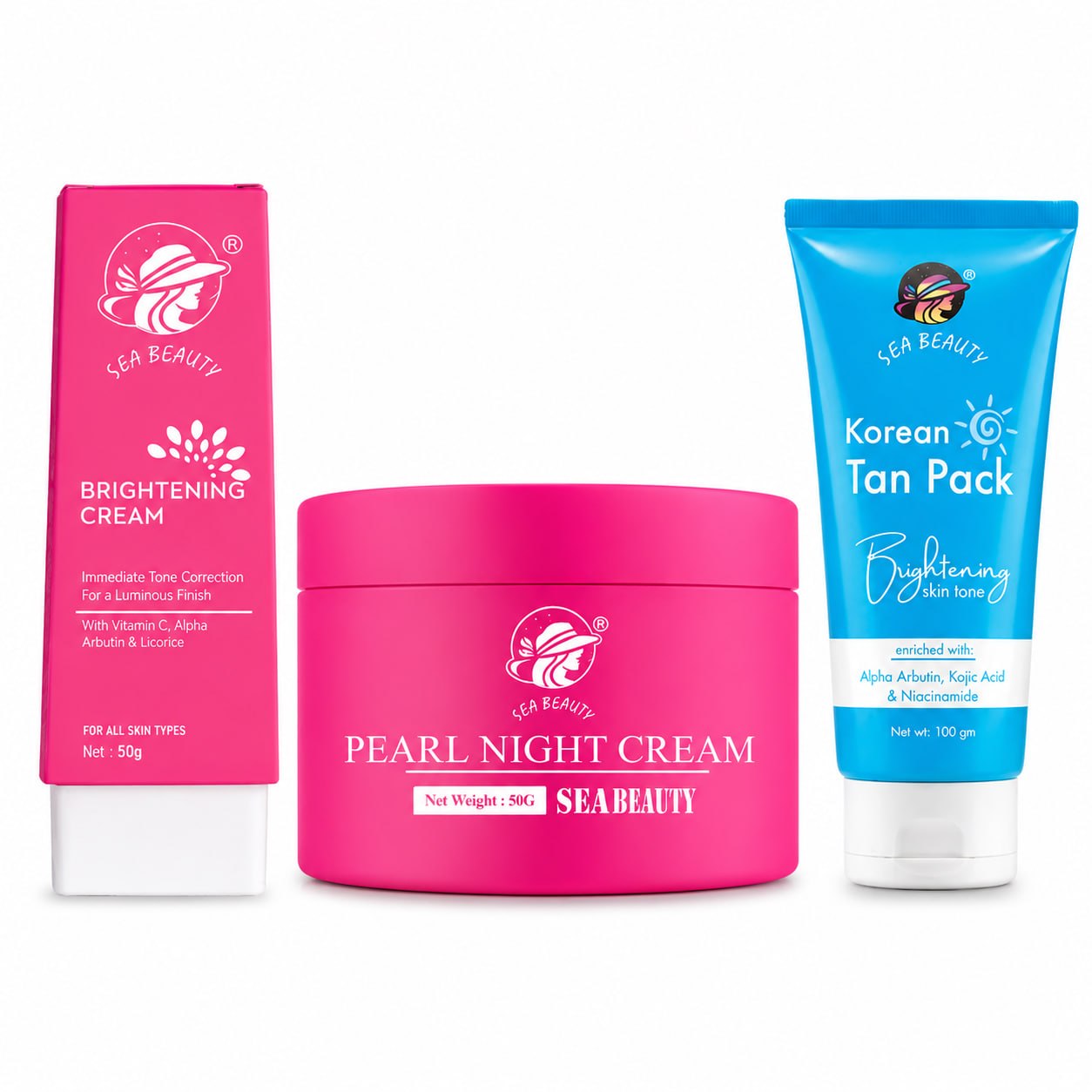 SEA BEAUTY COMBO OF 3PS  BRIGHTENING CREAM + NIGHT CREAM + KOREAN TAN PACK