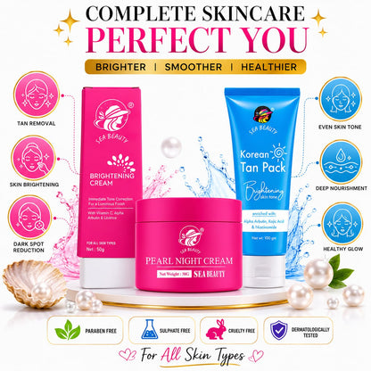 SEA BEAUTY COMBO OF 3PS  BRIGHTENING CREAM + NIGHT CREAM + KOREAN TAN PACK