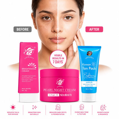 SEA BEAUTY COMBO OF 3PS  BRIGHTENING CREAM + NIGHT CREAM + KOREAN TAN PACK